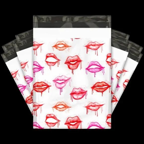 30 Poly Mailers/shipping Bags/ 30 Thank you Stickers - Lipstick & plain white - Picture 1 of 3